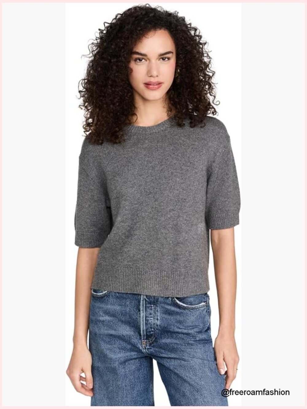 Cropped Cashmere Crew Neck Pullover Sweater Tee Short Sleeve